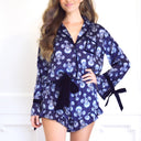 Blue Floral Satin Short Pj Set 