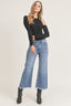 High Waisted Frayed Ankle Wide Leg Jeans