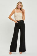 Black High Rise Twisted Seam Wide Jean