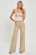 Khaki High Rise Tummy Control Wide Jeans