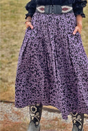 Smocked Waist Midi Skirt - Purple Cheetah