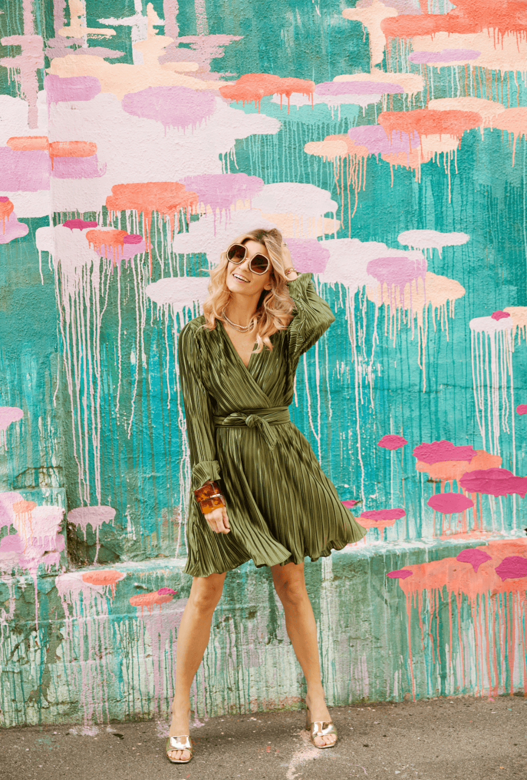 Pleated Mini Dress - Moss XS Pleated Mini Dress - Moss XS
