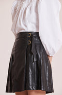 Black Faux Leather Pleated School Skirt 