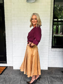 The Soft Landing Suede Midi Skirt Mustard Seed
