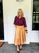 The Soft Landing Suede Midi Skirt Mustard Seed