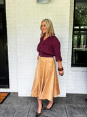 The Soft Landing Suede Midi Skirt Mustard Seed