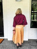 The Soft Landing Suede Midi Skirt Mustard Seed