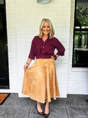 The Soft Landing Suede Midi Skirt Mustard Seed