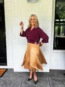 The Soft Landing Suede Midi Skirt Mustard Seed