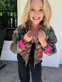 The Wild Rank Camo Ruffle Collar Jacket Camel Threads