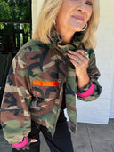 The Wild Rank Camo Ruffle Collar Jacket Camel Threads