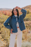 Ruffle Ridge Quilted Denim Jacket