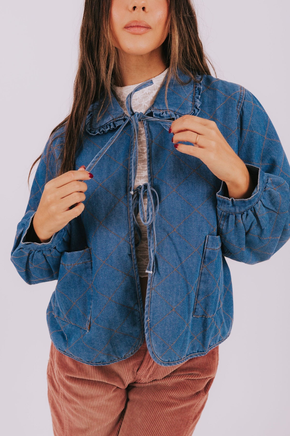 Ruffle Ridge Quilted Denim Jacket – Laundry Dae