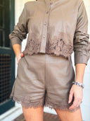 Sweet Edge Faux Leather Lace Shorts Ellison