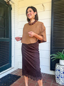 Modern Romance Lace Trim Midi Skirt – Chocolate Mustard Seed