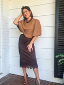 Modern Romance Lace Trim Midi Skirt – Chocolate Mustard Seed