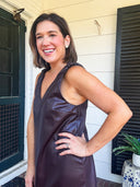 The Burgundy Edit Faux Leather Midi Dress Lalavon