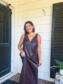 The Burgundy Edit Faux Leather Midi Dress Lalavon