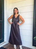 The Burgundy Edit Faux Leather Midi Dress Lalavon