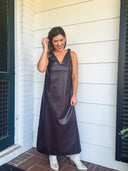 The Burgundy Edit Faux Leather Midi Dress Lalavon