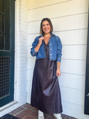 The Burgundy Edit Faux Leather Midi Dress Lalavon