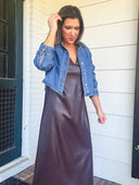 The Burgundy Edit Faux Leather Midi Dress Lalavon