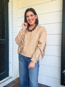 On the Fringe Crewneck Sweatshirt – Camel Lalavon