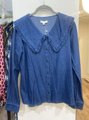 Ruffled Collar Denim Blouse