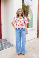 Scalloped Floral Statement Top Entro
