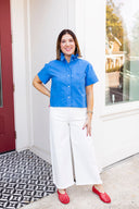 The Cerulean Ease Button-Down Top Entro