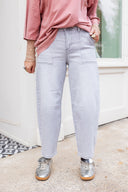 Light Ash Slouchy Crop Barrel Jeans Risen