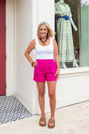 Fuchsia Utility Denim Shorts Entro
