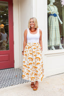 Golden Bloom Midi Skirt Ciebon