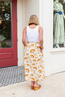 Golden Bloom Midi Skirt Ciebon