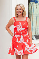 Red Swirl Belted Mini Dress Ciebon