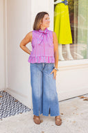 The Capri Stripe Peplum Top Entro