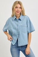 Cropped Denim Button Down