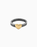 Silver mesh ring with gold puff heart accent.