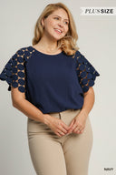 Lace Dot Linen Top - Plus Size