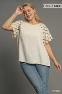 Lace Dot Linen Top - Plus Size