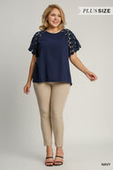 Lace Dot Linen Top - Plus Size