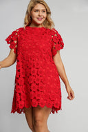 Radiant Red Lace Mini Dress - Plus Size