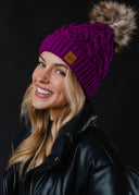 Purple Cable Knit Pom Hat