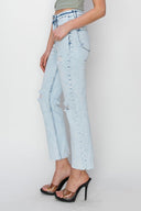 Acid Wash Crop Slim Straight Jeans