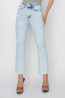 Acid Wash Crop Slim Straight Jeans