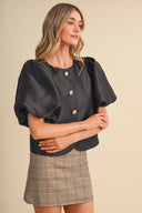 CROPPED SATIN FINISH BUTTON UP TOP MTP5230 &MERCI