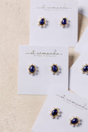 Blue Lapis and Pearl Oval Stud Earrings St Armands Designs of Sarasota