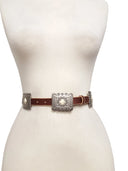 Distressed Leather Concho Belt w/ Stone