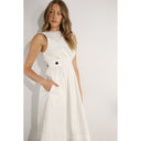 Button Waist Cotton Pleated Dress