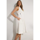Button Waist Cotton Pleated Dress